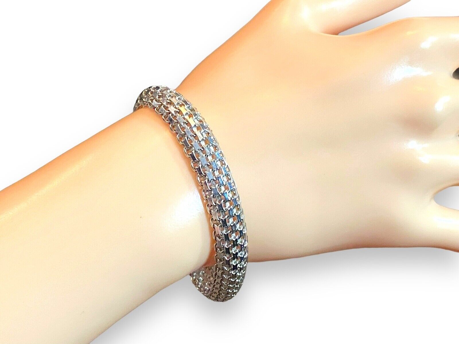 Vintage Sterling Silver Mesh Style Ladies Bracelet 7.25 inches