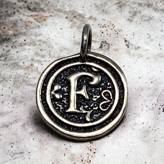 Sterling Silver Designer Textured Letter F Charm Pendant