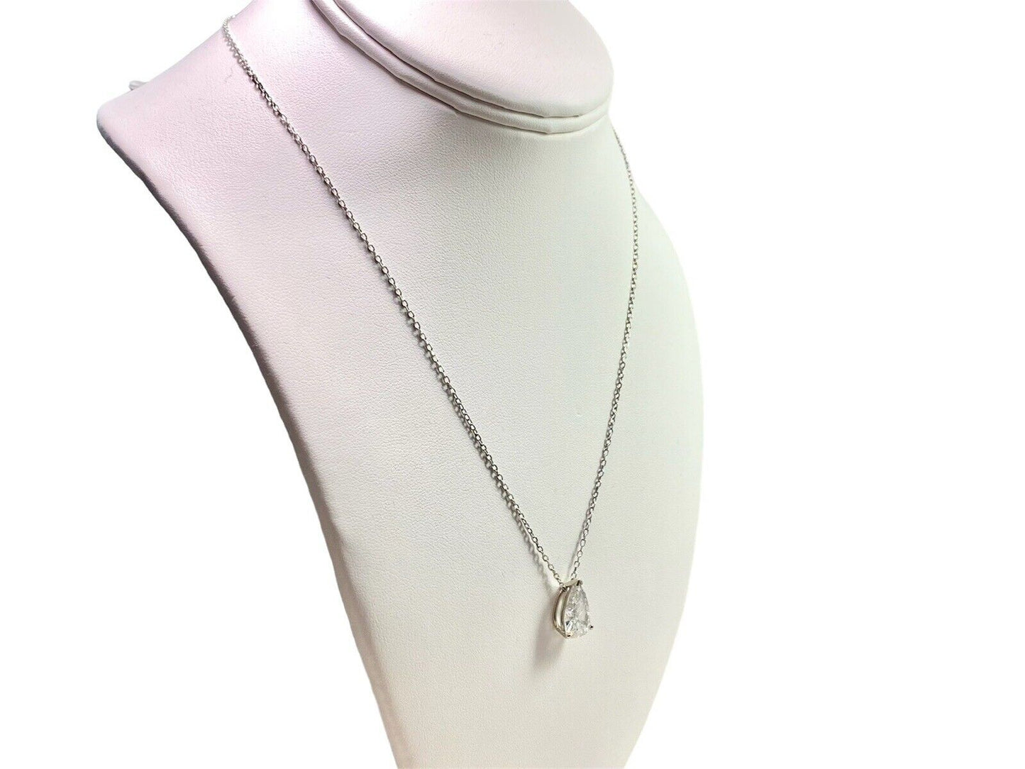 Vintage Art Deco 14k White Gold Natural Pear Shape Diamond Solitaire Necklace