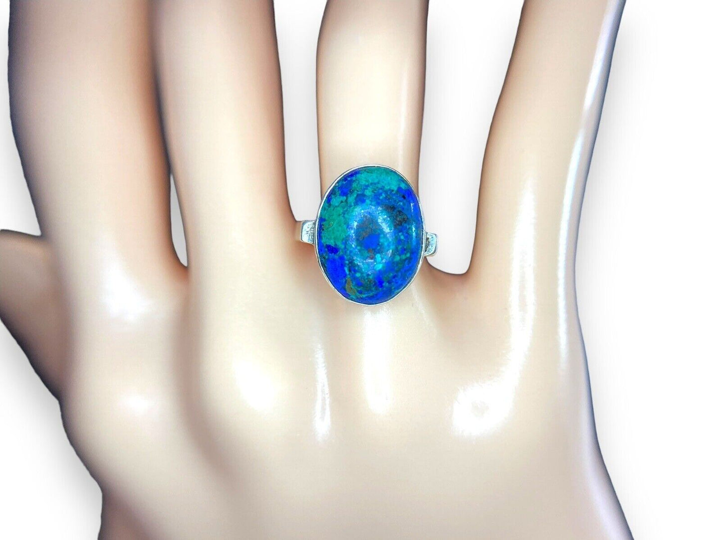 Vintage Sterling Silver Oval Shape Azurite Malachite Ring Size 7.5