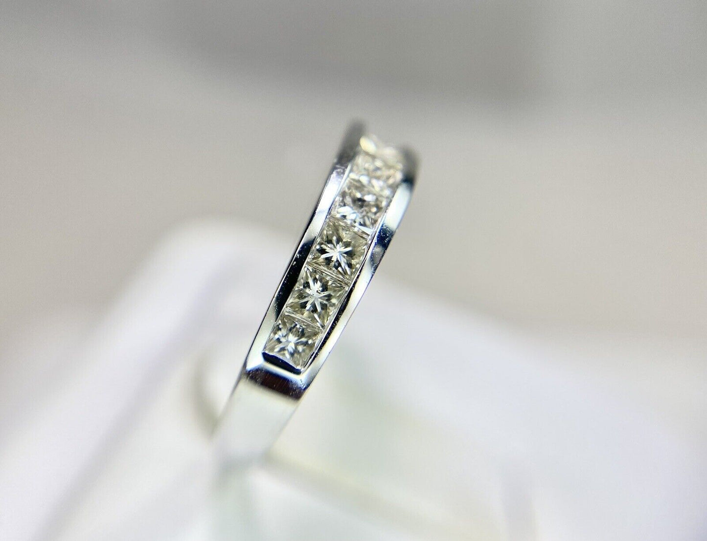 14k White Gold Natural Princess Cut Diamond Channel Set Wedding Band Ring