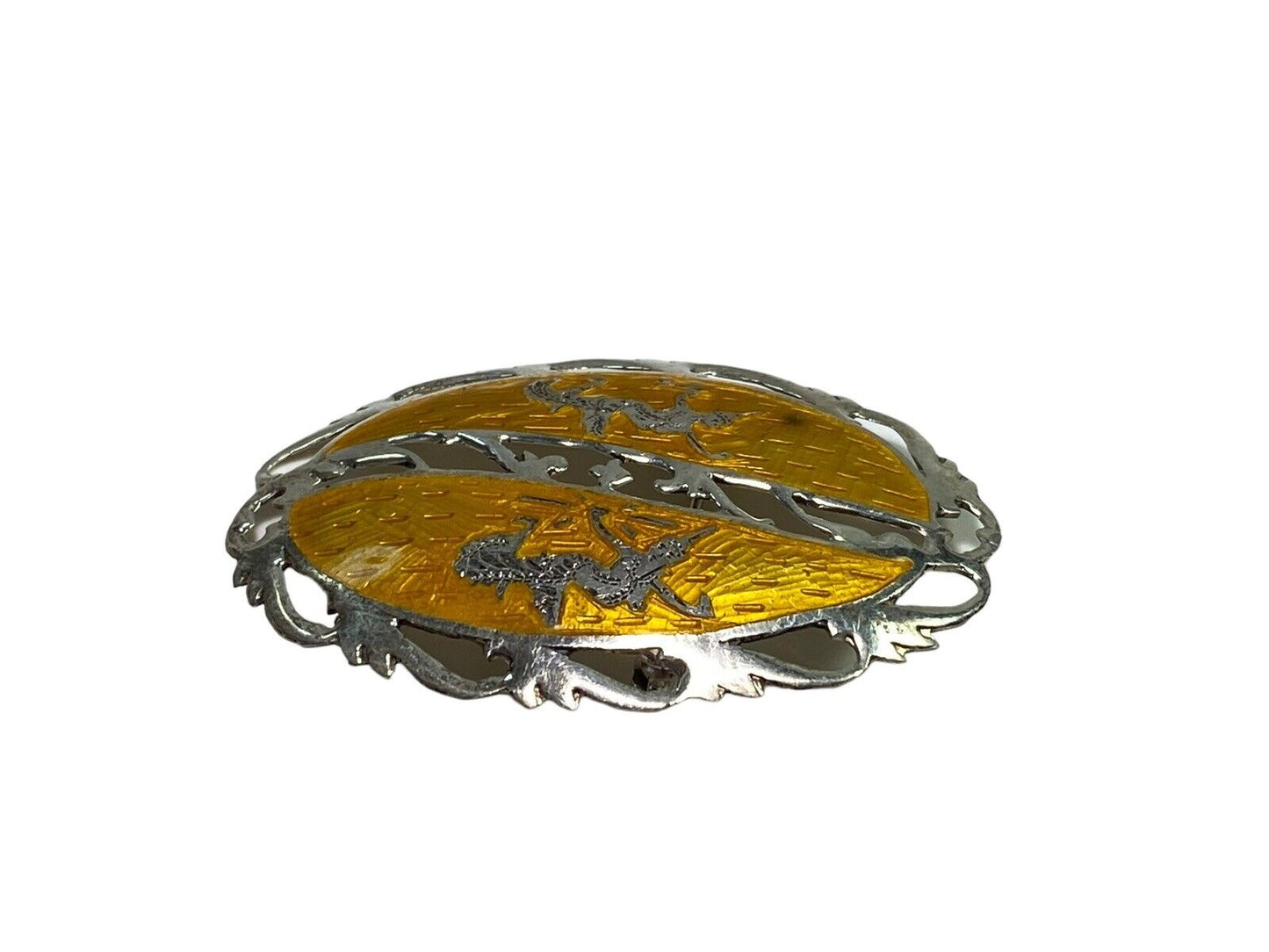 Vintage Sterling Silver Yellow Enamel Shield Brooch Pin