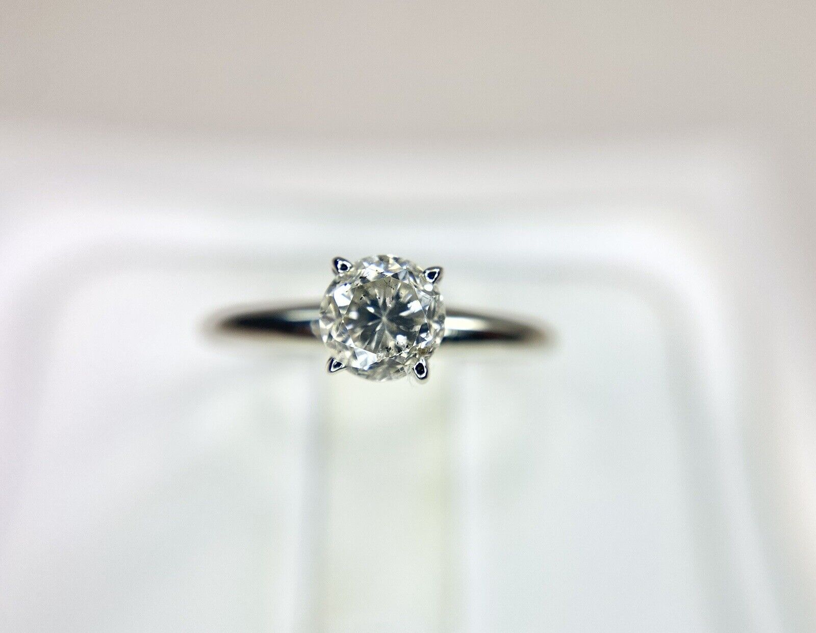 14k White Gold Natural Round Brilliant Diamond Solitaire Engagement Ring