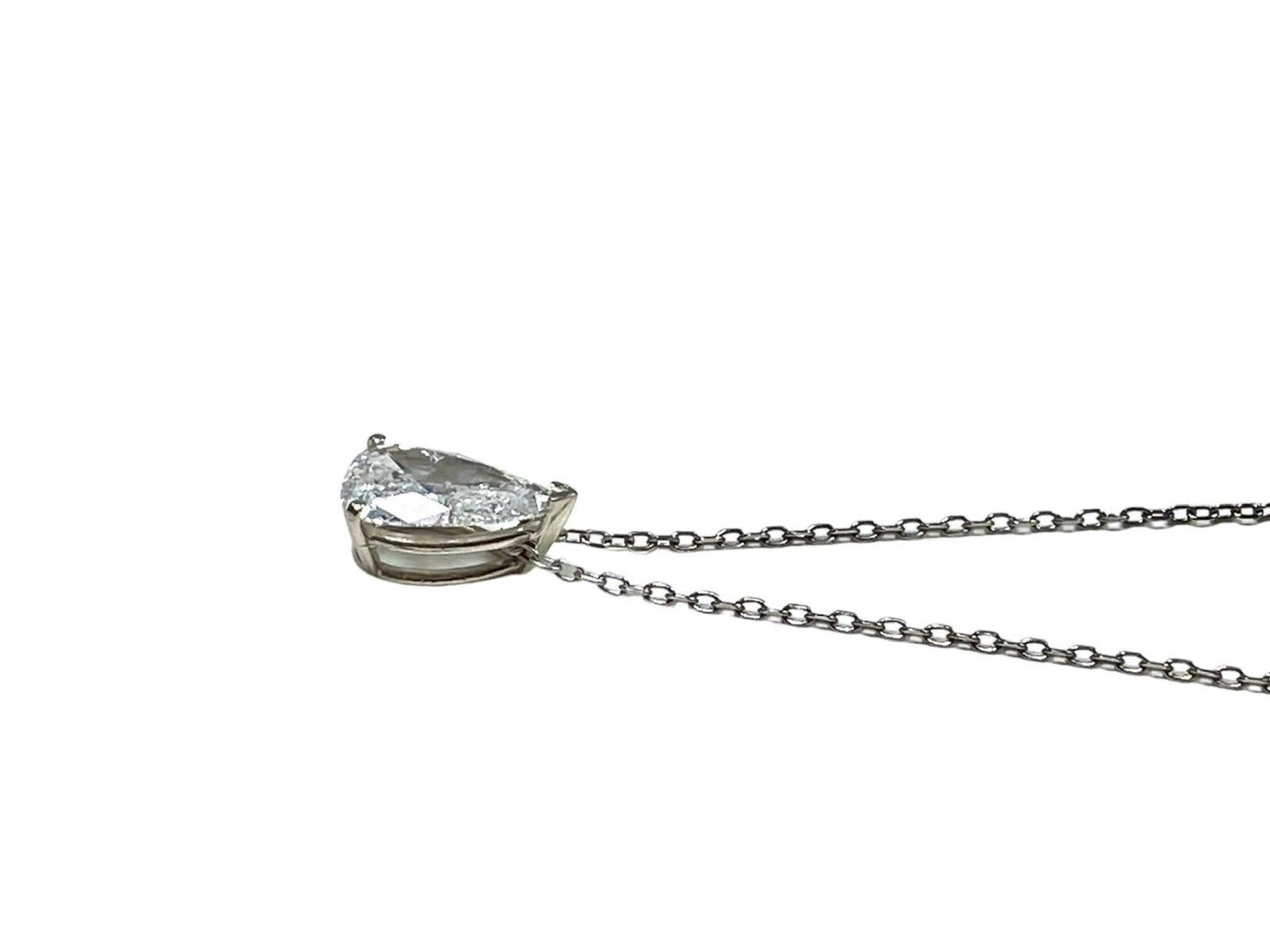 Vintage Art Deco 14k White Gold Natural Pear Shape Diamond Solitaire Necklace