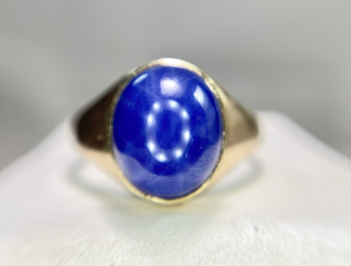 Vintage 10k Yellow Gold Oval Blue Lindy Star Sapphire Bezel Set Solitaire Ring