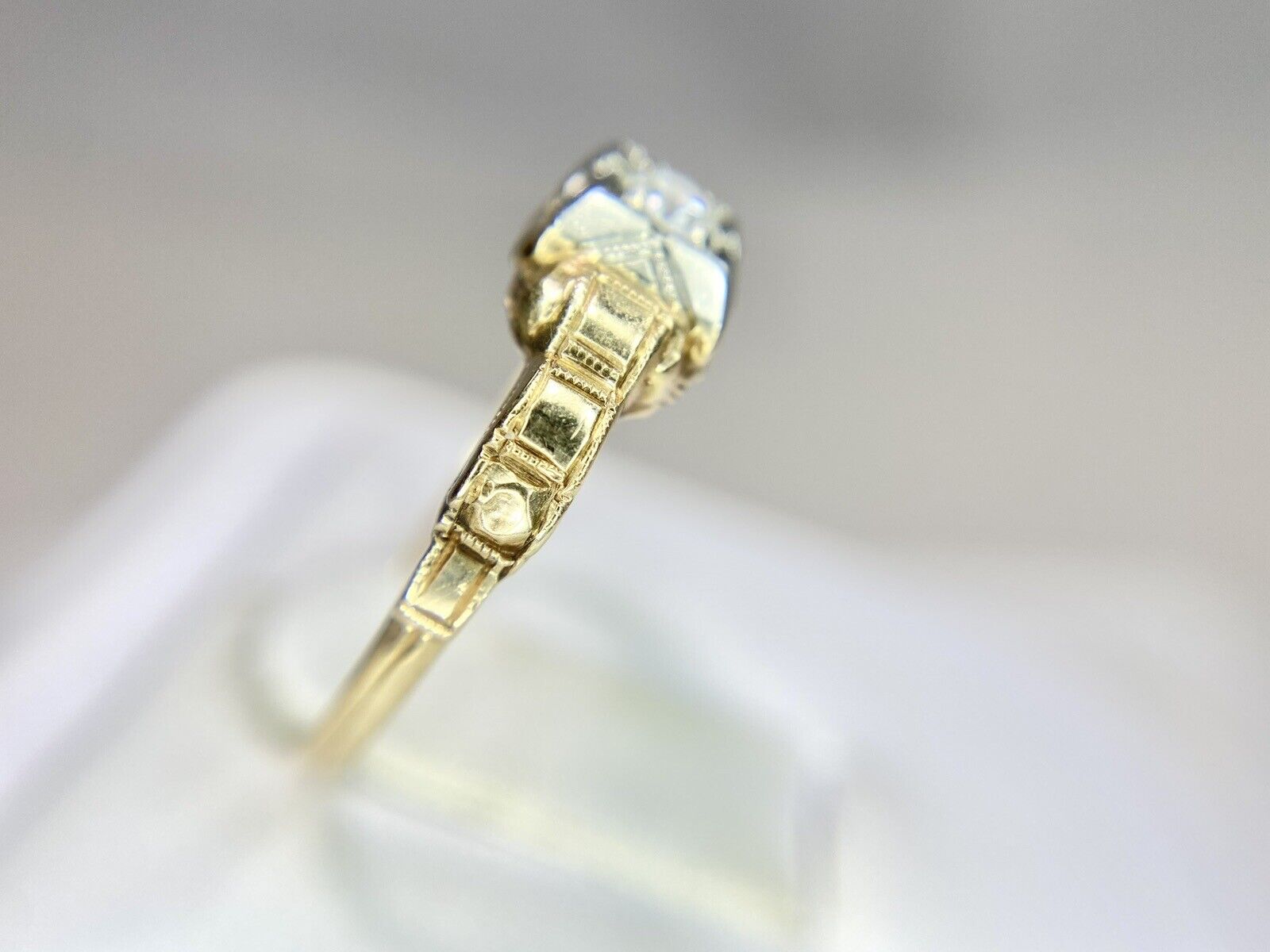 Vintage Art Deco 14k Yellow Gold Old European Diamond Small Engagement Ring