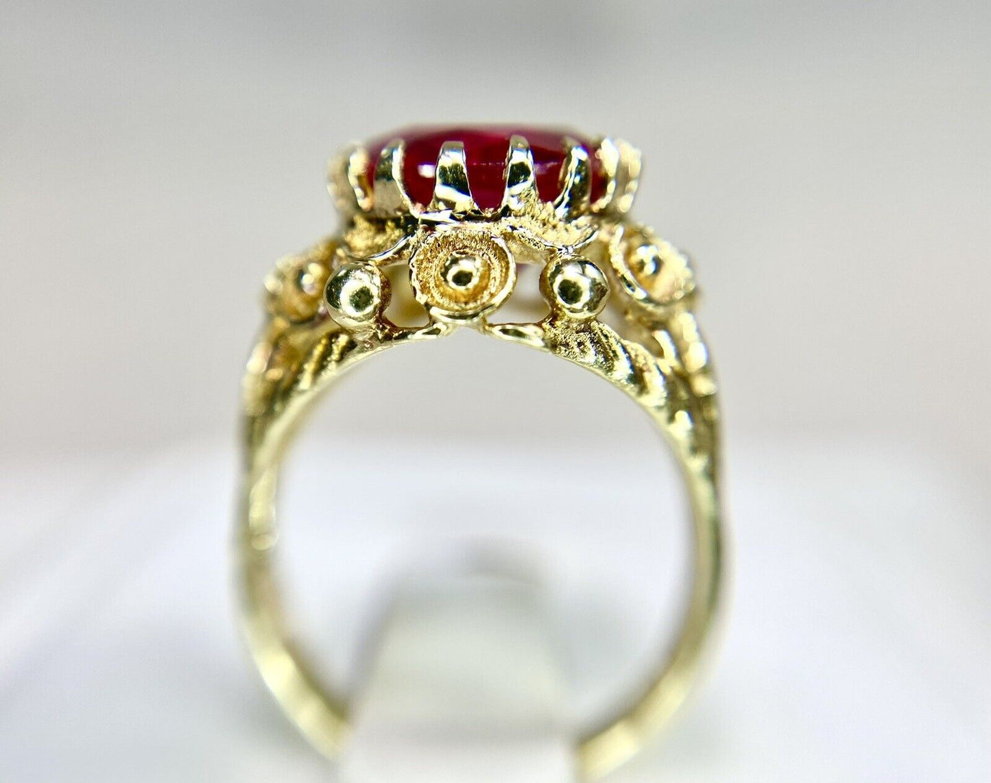 Vintage 14k Yellow Gold Handcrafted Round Red Ruby Solitaire Ring