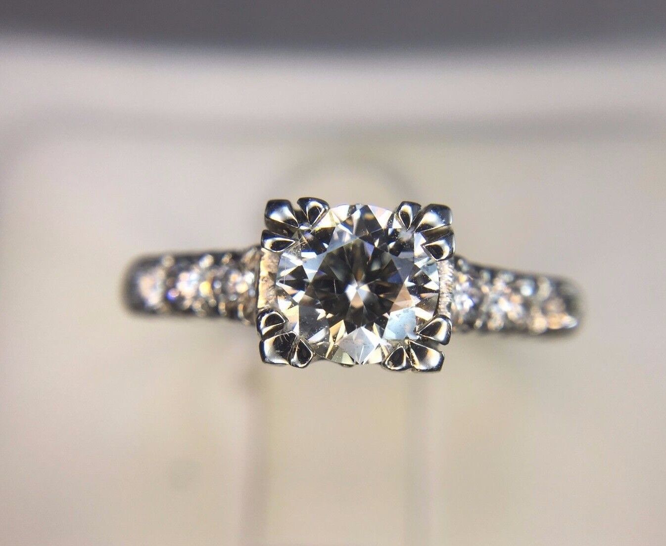 Vintage Antique 14k White Gold Old European Diamond Engagement Ring 3/4 ct