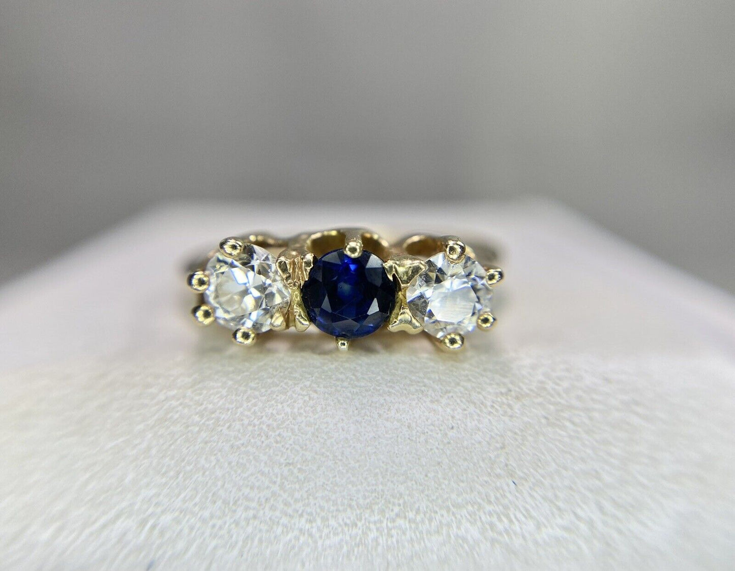 Vintage Art Deco 14k Yellow Gold Natural Blue Sapphire Old European Diamond Ring